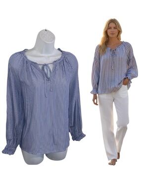 LOFT Blue White Striped Top Blouse - XS